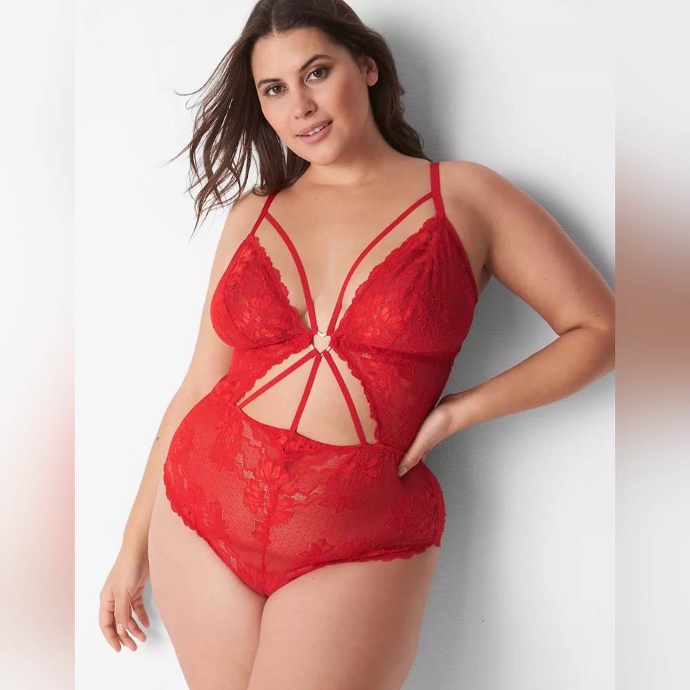 Lane Bryant Cacique Lace Heart Bodysuit Size 18/20 Color Red NWT